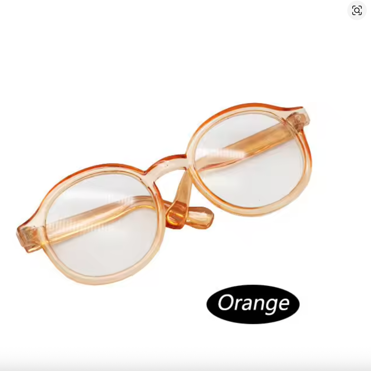 Round orange eyeglasses on a white background with 'Orange' label.
