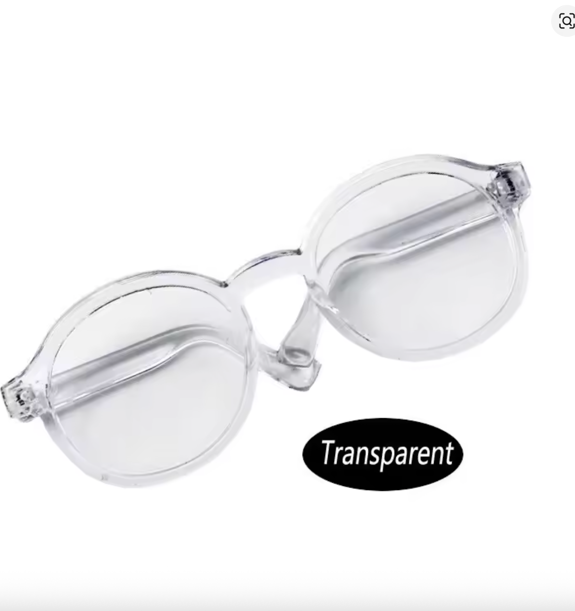 Clear round sunglasses with 'Transparent' label on a white background