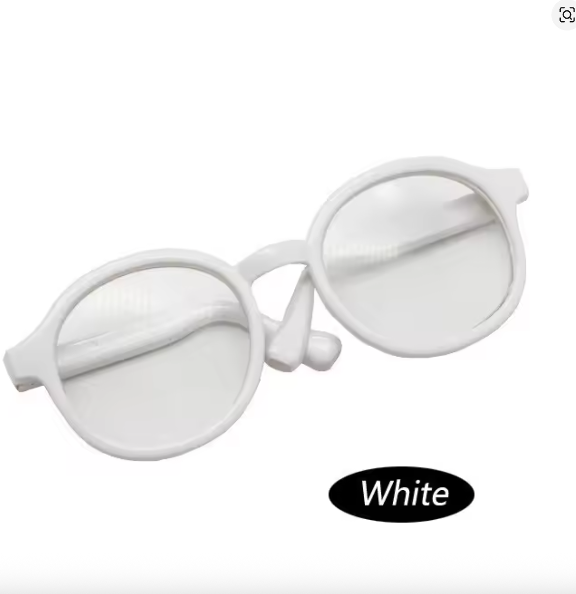 White round sunglasses on a white background with 'White' label.